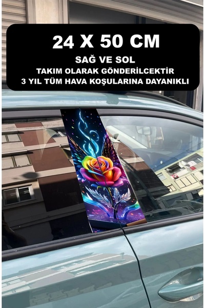 ÖZGÜL REKLAM Renkli Gül Araç Kapı Direği Kaplama Folyosu 50X25 cm 2 Adet / Ar...