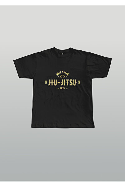 EVIus Oversize Jiu Jitsu Spor Baskılı Bisiklet Yaka T-Shirt