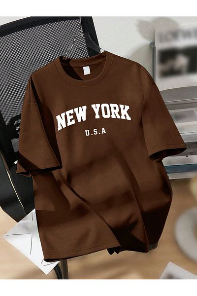 EVIus Μπλουζάκι με στάμπα με λαιμόκοψη Oversize New York USA