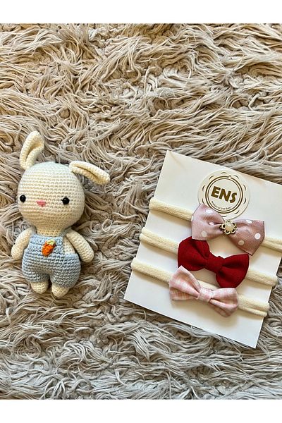 enes baby Pack of 3 Pink Plaid Panty and Red Bow Bandana Set
