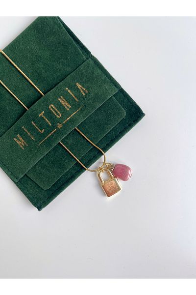 Miltonia Lock Rhodochrosite Stone Natural Stone Steel Necklace