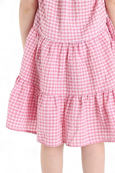 Ege Bebek Kız Çocuk Yazlık Fiyonklu Pötikare Desen Şapkalı 3-4-5-6-7-8-9-10 Yaş Elbise