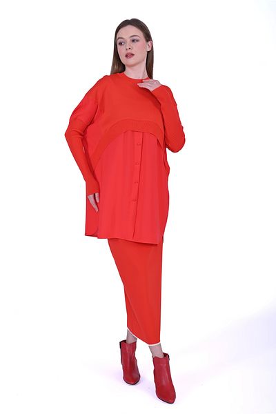 Invee 6883 Fabric/Knitwear Red Tunic