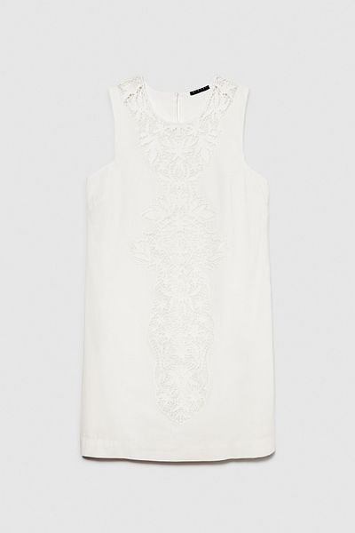 Sisley 100% βαμβακερό μπροστινό φόρεμα με κέντημα ελαφρύ αμάνικο γυναικείο φόρεμα σε λευκό χρώμα - 324P4EHXLV05V