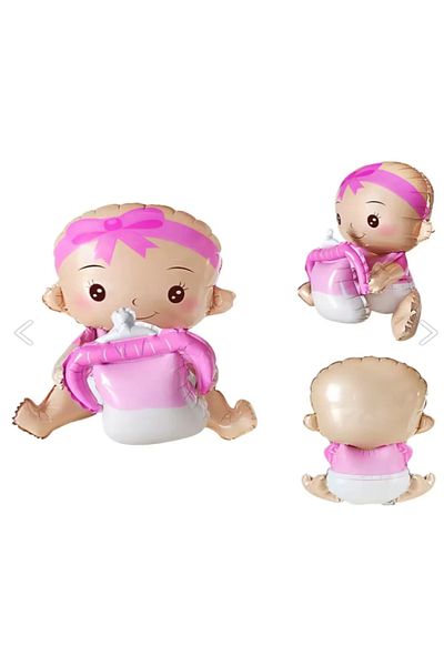 LOTUS PARTY Footed Round Stand Hospital Room Ornament Baby Girl with Bottle Balloon New Born Room Ornament