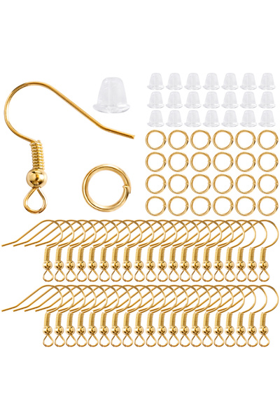 Choice4 Gold color 300Pcs Earrings Set Hypoallergenic Earring Hooks Jump Rings Clear Rubber Earring Backs Fo