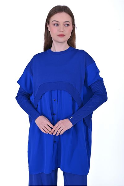 Invee 6883 Fabric/Knitwear Sax Tunic