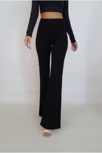 oyagüler Women's Black Steel Knitted Fabric Spanish Flare Pants Yy 101213