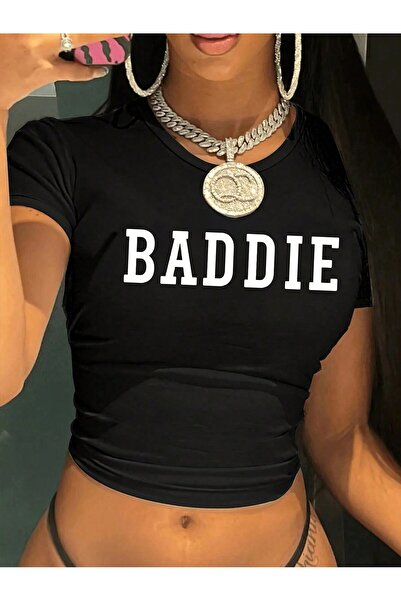 EVIus Kadın Baddie Baskılı Tee Crop