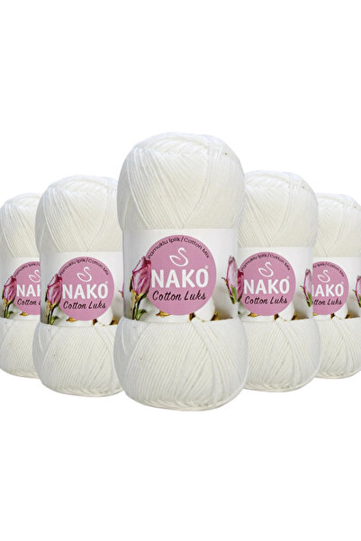 NAKO (5 Adet) Cotton Lüks Örgü ipi / 97569 Beyaz / 5'li Paket