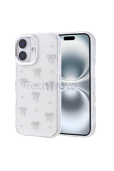 TechTrove حافظة متوافقة مع هاتف iPhone 16، غطاء بجودة A+ شفاف وفضي منقوش