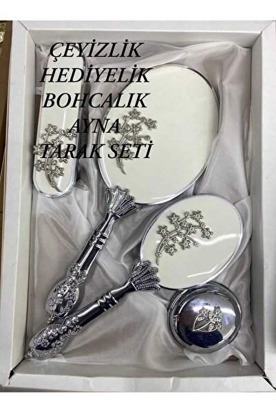 HMZ TEKSTİL HEDİYELİK ÇEYİZLİK BOHÇALIK 4 PARÇA AYNA TARAK SETİ . YAPRAKLI VE...