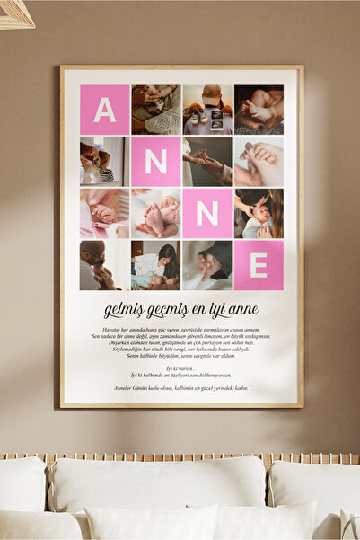 Sürpriz Vakti Kişiye Özel Anneler Günü Poster Tasarımı | 12 Kare ve Harflerle...