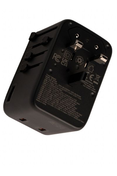 Jeebel | محول سفر عالمي من GaN بقوة 65 واط مزود بثلاثة منافذ USB-C PD + منفذ USB واحد | أسود