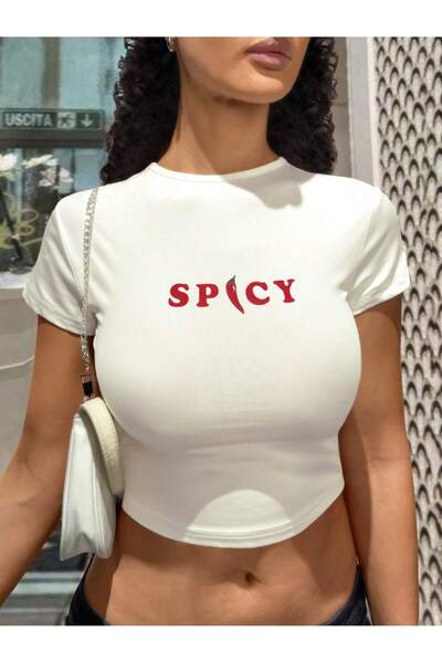 EVIus Crop de tricou cu imprimeu picant pentru femei