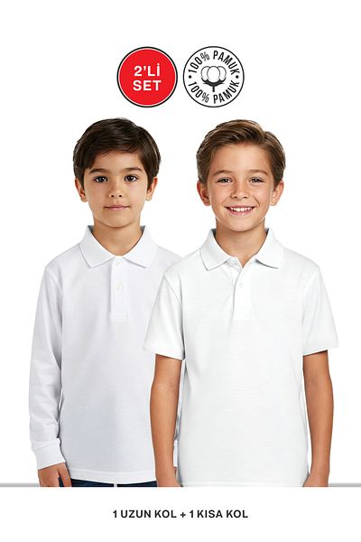 Lovexi Σετ 2 μακρυμάνικο γιακά Polo και κοντομάνικο λευκό Lacoste School T-shirt