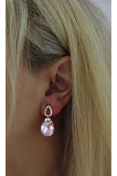 mos&more Pink Stone Drop Gold Women's Earrings
