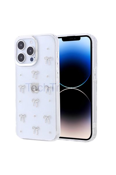 TechTrove حافظة متوافقة مع هاتف iPhone 14 Pro، غطاء ذو ​​جودة A+ شفاف وفضي منقوش