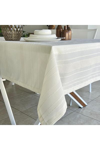 desen izmir Rustic Fabric, New Season Linen Look, Carefree Off-White Table Cloth