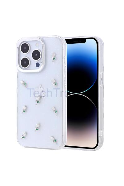 TechTrove Apple iPhone 14 Pro Kılıf Kabartmalı Desenli Simli Şeffaf A+ Kalite...