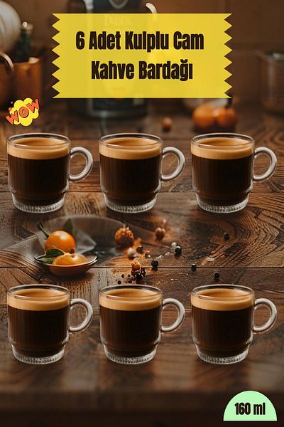 MEDUSHOP 6 Pcs Glass Salvador Striped Tea-Coffee Cup (160ml)