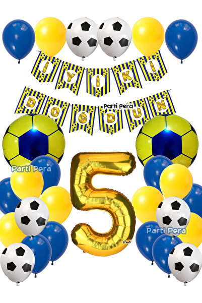 parti pera Sarı Lacivert Pastel Balon Futbol Temalı Doğum Günü Balon Seti Fut...
