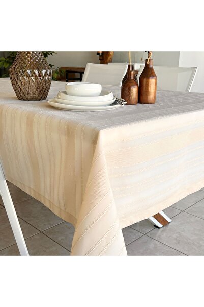 desen izmir Rustic Fabric, New Season Linen Look, Carefree Light Beige Table Cloth