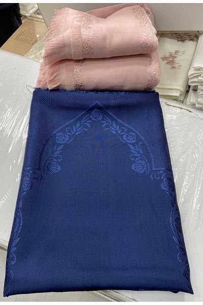 HMZ Etamin Embroidered Single Prayer Mat and Small Large Towel. You Choose the Towel Color.