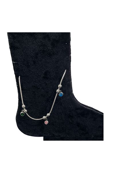 Bijutek Silver Color Stone Italian Chain Women's Stainless Steel Anklet
