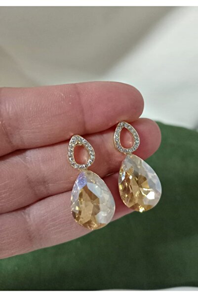 mos&more Bal Rengi Taşlı Damla Gold Kadın Küpe