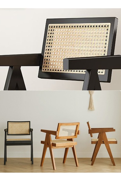 Old_Feller Vintage Dining Chair with/ PU Leather Seat & Feather Back For Home, Office, Cafe