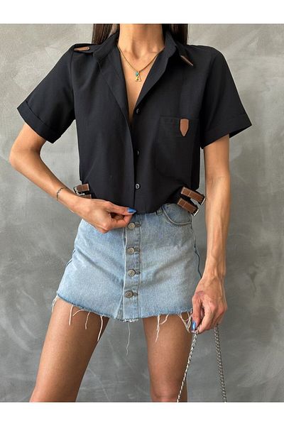 SUN STYLE Cămașă Crop Detaliată cu centură