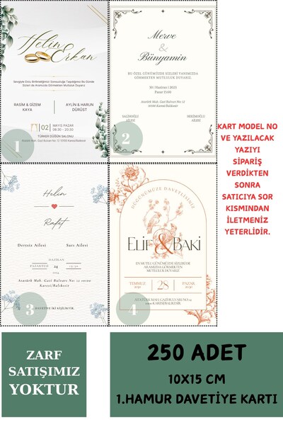 Emtory Home 250 Adet Davetiye Kartı - Nişan Davetiyesi - Nikah Davetiyesi