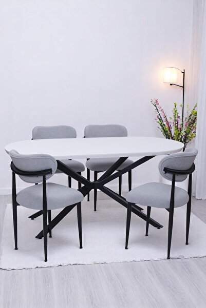 Erezogulları Mobilya Bohem Metal Polo Boyalı Mdf Lak Panel Yemek Masa Takımı 90x170