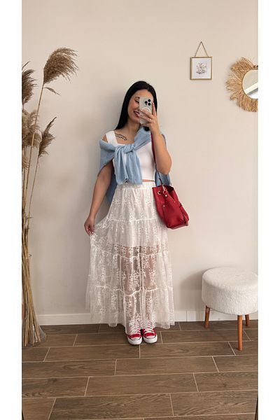 DUSOHOME Lace Maxi Skirt Lined Tulle Skirt