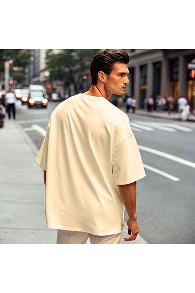 THE WHITE Men's Beige Color Large Size T-Shirt