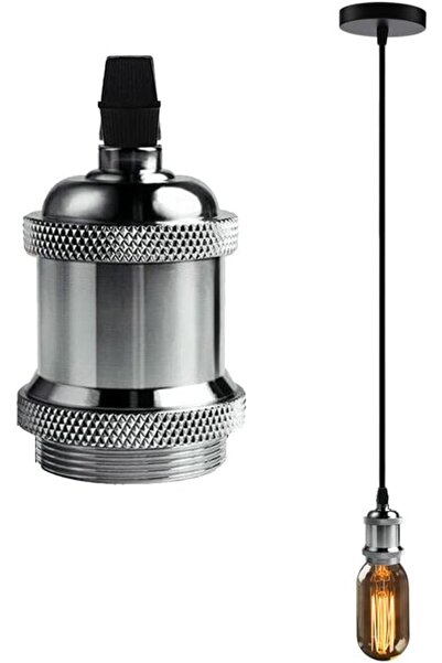 ASR Metal Sarkıt Gümüş Renk Krom Lamba Retro Aydınlatma Soket E27 Duy Takımı ...