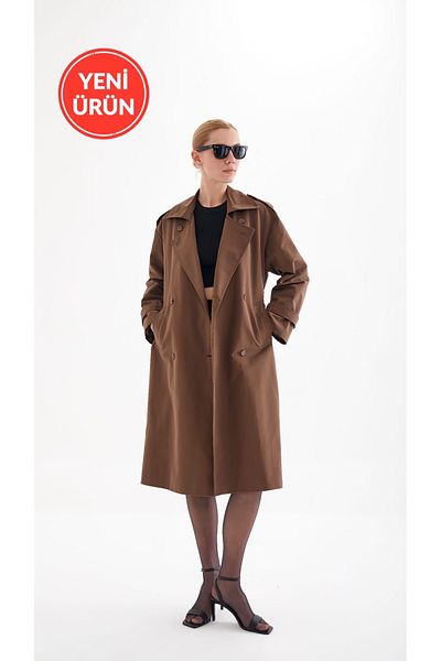 Perryes Women's Belted Epaulette Double Breasted Premium Trench Coat