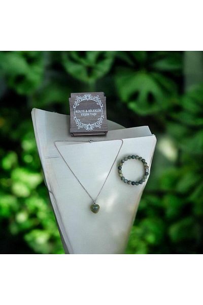 Mithril Club Natural Jade Stone Bracelet and Necklace Set