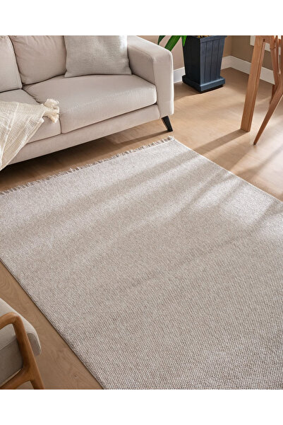 Dinarsu Suit Bej Jüt Dokuma Halı Saçaklı Dekoratif Doğal Iskandinav Tarz Salo...
