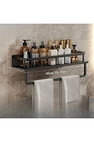Choice 40cm Black-Rod Black Bathroom Shower Room Storage Rack Toiletries Shel...