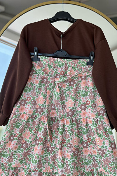 Bold Grup Women's Cherry Floral Layered Skirt Blouse Belted Double Set