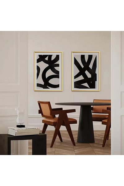 Linacci Black and White Real Glass Table Set with Double Gold Metal Frame