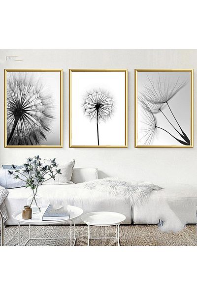 Linacci 3-Piece Gold Metal Frame Dandelion Real Glass Painting Set