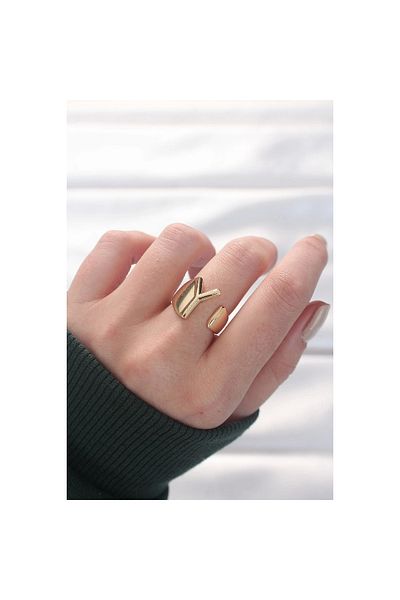 Marsilyan Gold Color Adjustable Ring with Letter Y - Tj-Byk3151