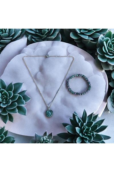 Mithril Club Natural Anyolite Stone Bracelet and Necklace Set