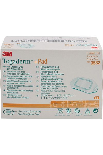 3M Tegaderm +Pad Film Dressing with Non-Adherent Pad 3582, 50 Count