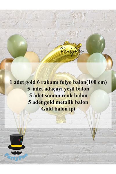 PartyPoo Gold Number Foil Green Balloon Set 15 Birthday Balloon Set