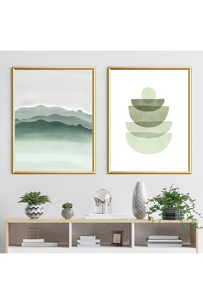 Linacci 2Pcs Gold Metal Framed Green Glass Geometric