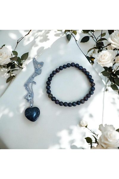 Mithril Club Natural Obsidian Stone Bracelet and Necklace Set